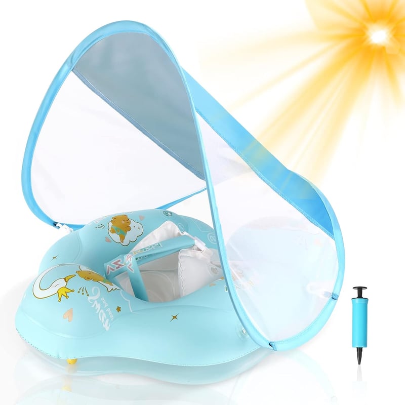 WYRIAZA Úszógumi Napellenzővel SPF 50+ 8-16kg Babáknak Biztonsági Úszógyűrű - L (6-36 Monate)
