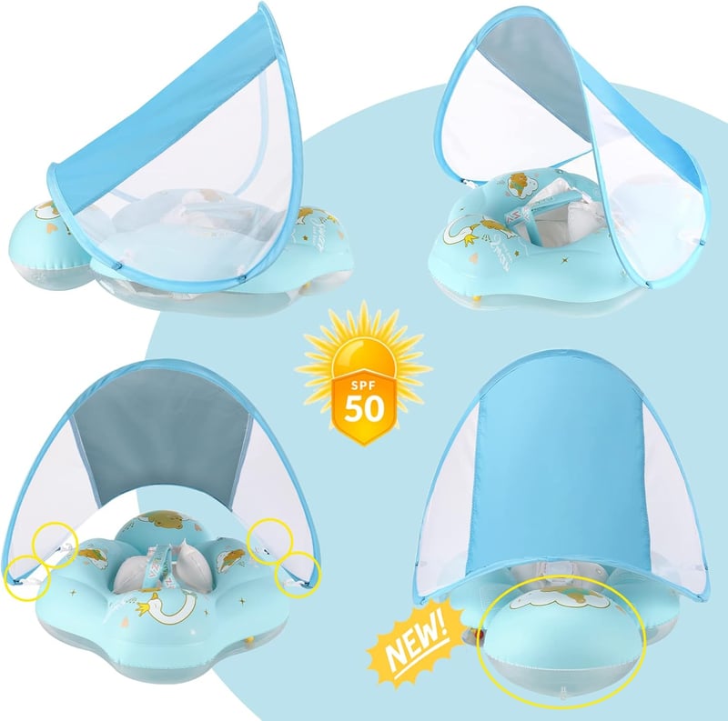 WYRIAZA Úszógumi Napellenzővel SPF 50+ 8-16kg Babáknak Biztonsági Úszógyűrű - L (6-36 Monate)