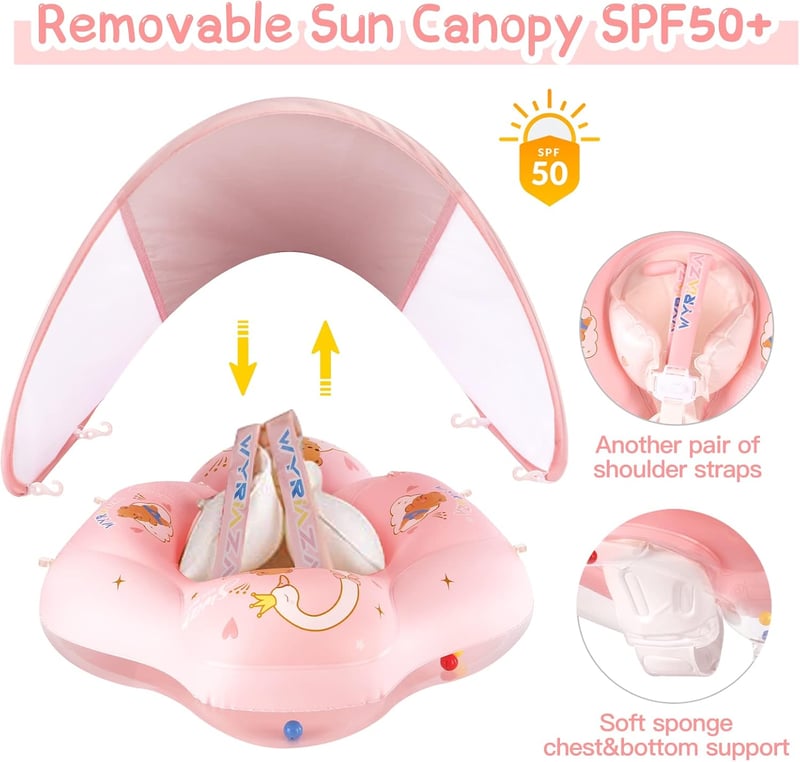 WYRIAZA Úszógumi Napellenzővel SPF 50+ Babáknak 5-16 kg Egyensúlygolyóval - S (5-8KGS)