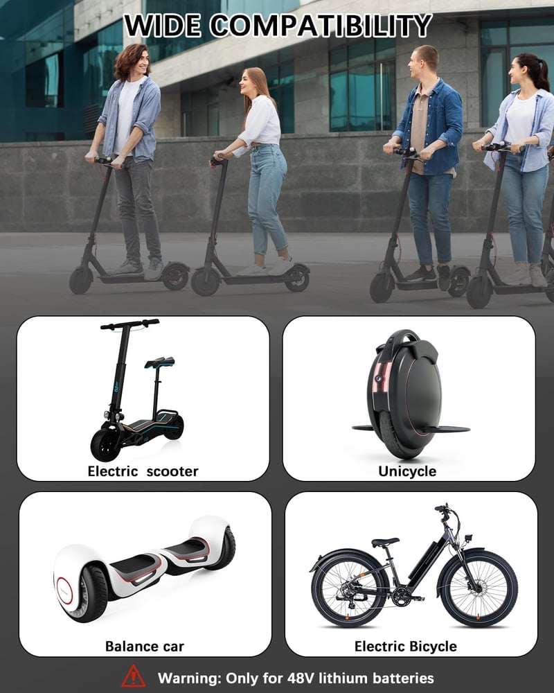 Wyxron 54.6V 2A Elektromos Roller Töltő - 5 Csatlakozós Univerzális Töltőkábel Ventilátorral, 48V Lítium Akkumulátorhoz, E-Bike Kompatibilis
