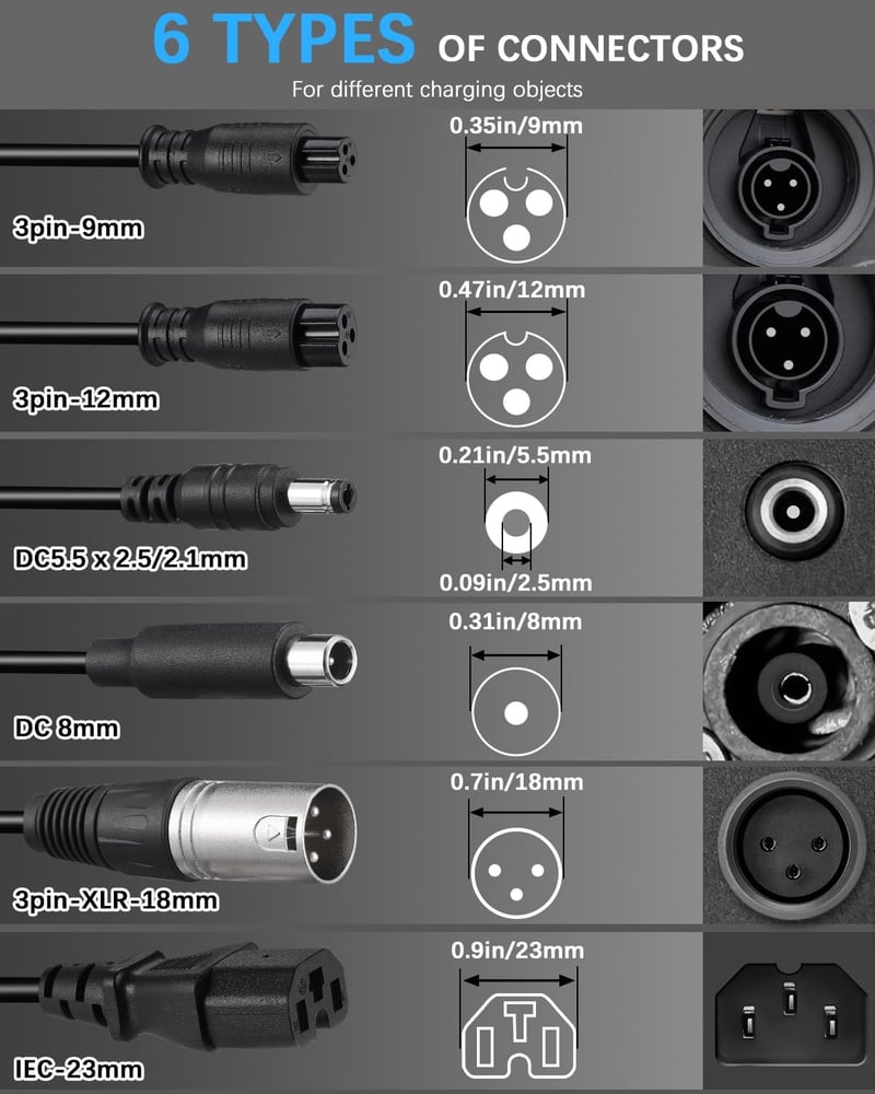 Wyxron 54.6V 2A Elektromos Roller Töltő - 5 Csatlakozós Univerzális Töltőkábel Ventilátorral, 48V Lítium Akkumulátorhoz, E-Bike Kompatibilis