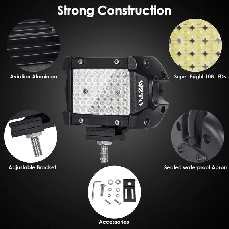 Lumină de lucru LED și far suplimentar WZTO - Proiector auxiliar impermeabil 300W pentru motocicletă, lumină de poziție spate