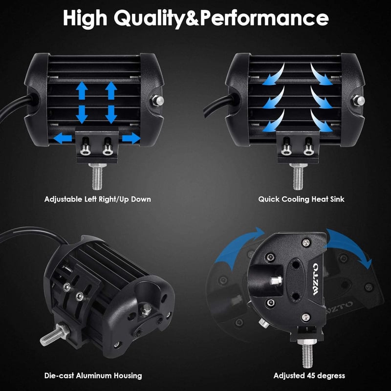 Lumină de lucru LED și far suplimentar WZTO - Proiector auxiliar impermeabil 300W pentru motocicletă, lumină de poziție spate