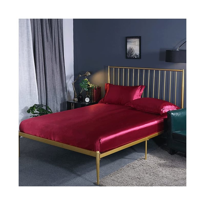 Wzywai Szatén Gumis Lepedő 180x200+25 cm Selyemfényű Prémium Ágylap Bordó Vörös Színben Matracmagasság 25 cm-ig