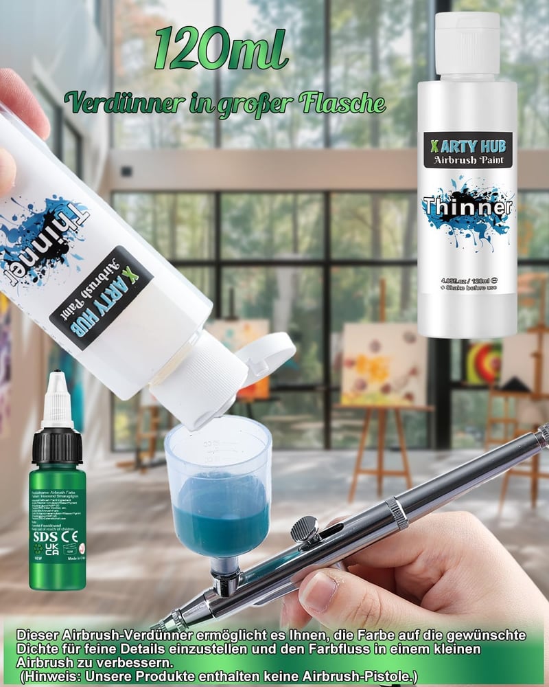 X ARTY HUB 42 Színű Airbrush Festék Készlet Thinnerrel, Irizáló és Neon Színek