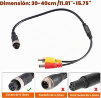 X AUTOHAUX 1 buc. cablu adaptor cameră marșarier auto 40 cm, M12 4 pini mamă la RCA AV DC tată 3