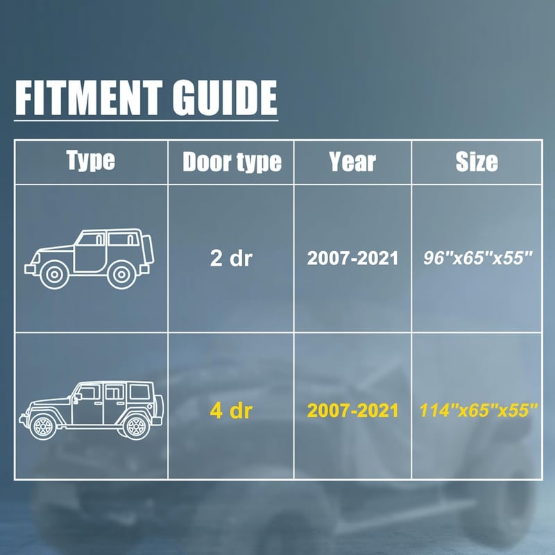 X AUTOHAUX Autótakaró SUV Jeep Wrangler 4 ajtós 210D Oxford fekete