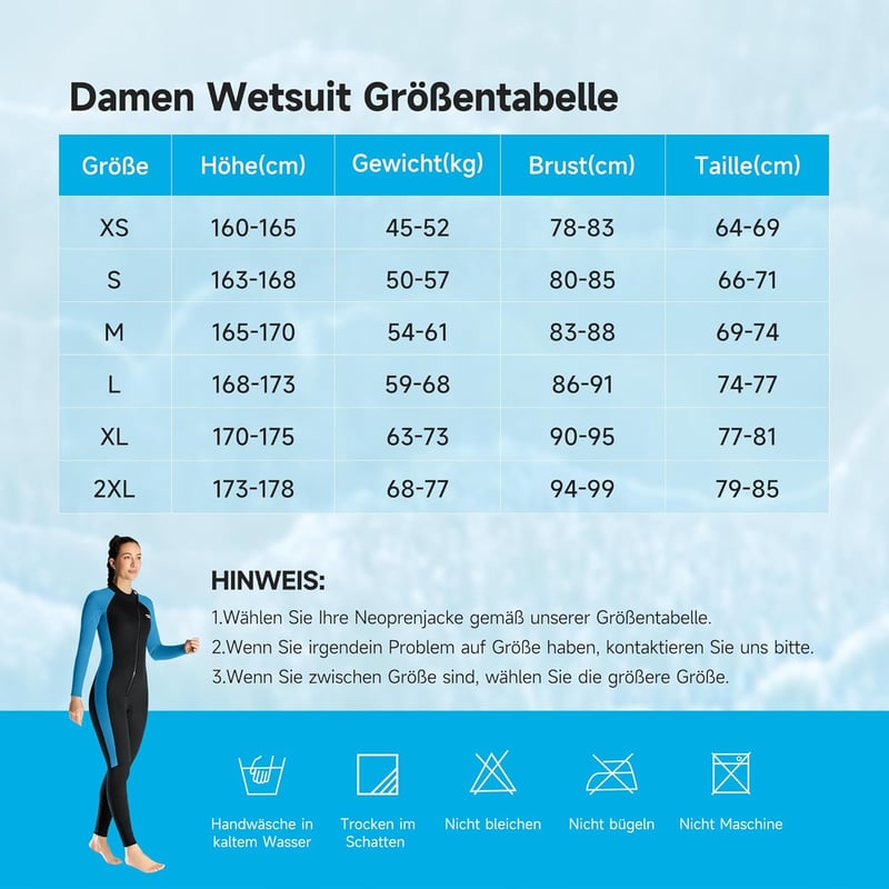 X-mAnTA 3 mm Teljes Neoprén Búvárruha Női - Fekete/Kék Cipzáras Búvárruha Nyúlékony Anyagból Búvárkodáshoz, Snorkelezéshez, Szörfözéshez - Women's Wetsuit Black/Blue