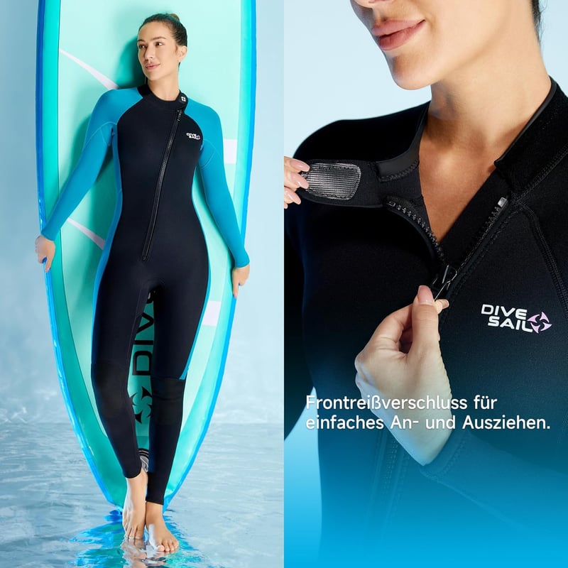 X-mAnTA 3 mm Teljes Neoprén Búvárruha Női - Fekete/Kék Cipzáras Búvárruha Nyúlékony Anyagból Búvárkodáshoz, Snorkelezéshez, Szörfözéshez - Women's Wetsuit Black/Blue