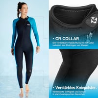X-mAnTA 3 mm Teljes Neoprén Búvárruha Női - Fekete/Kék Cipzáras Búvárruha Nyúlékony Anyagból Búvárkodáshoz, Snorkelezéshez, Szörfözéshez - Women's Wetsuit Black/Blue 2