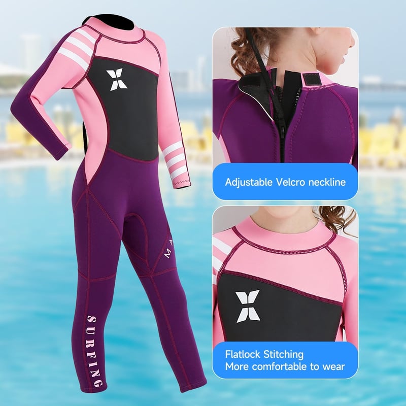 X-mAnTA Gyerek Neoprén Búvárruha - 2,5 mm Vastag Hosszú Ujjú Hőtartó Úszóruha Fiúknak és Lányoknak Hideg Vízhez, Úszáshoz, Szörfözéshez - XXL, pink