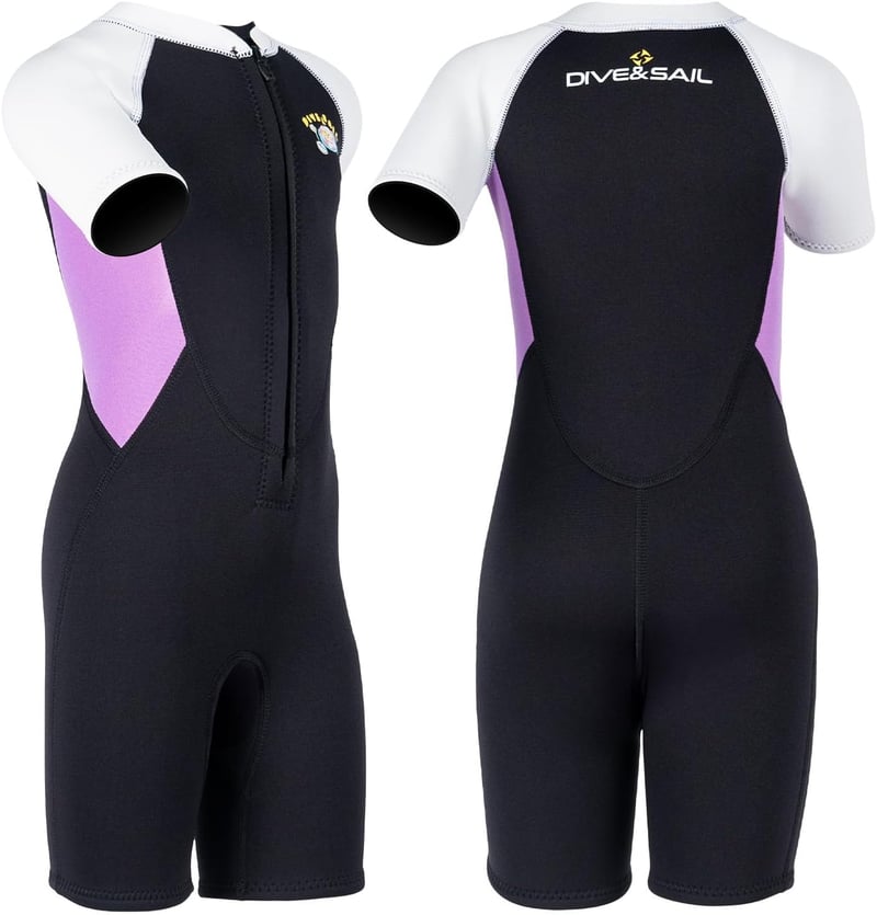 X-mAnTA Gyermek Neoprén Shorty Búvárruha 2,5 mm - Lila Rövidített Vízisport Ruha Elülső Cipzárral Úszáshoz, Búvárkodáshoz, Szörfözéshez - 2XL méret