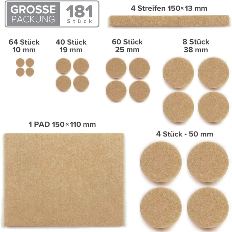 X-Protector Öntapadós Filc Csúszka 181 db Bútor Védelem Fa Padló - 181 PCS Beige