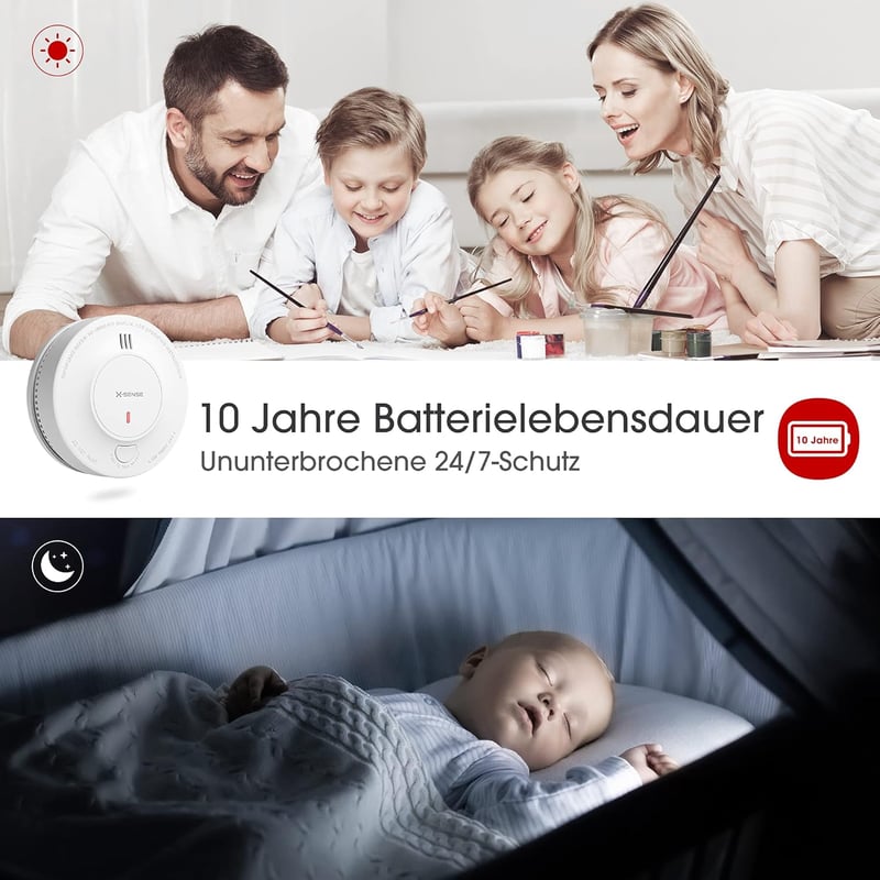 X-Sense Füstérzékelő 10 Éves Elemmel - 5 db-os Csomag, TÜV és EN14604 Tanúsított Tűzjelző, Fotoelektromos Érzékelővel, 85dB Riasztás