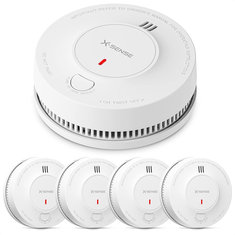 X-Sense Füstérzékelő 10 Éves Elemmel - 5 db-os Csomag, TÜV és EN14604 Tanúsított Tűzjelző, Fotoelektromos Érzékelővel, 85dB Riasztás