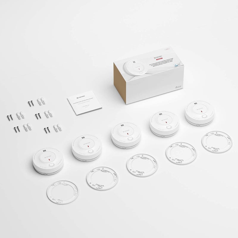 X-Sense Füstérzékelő 10 Éves Elemmel - 5 db-os Csomag, TÜV és EN14604 Tanúsított Tűzjelző, Fotoelektromos Érzékelővel, 85dB Riasztás