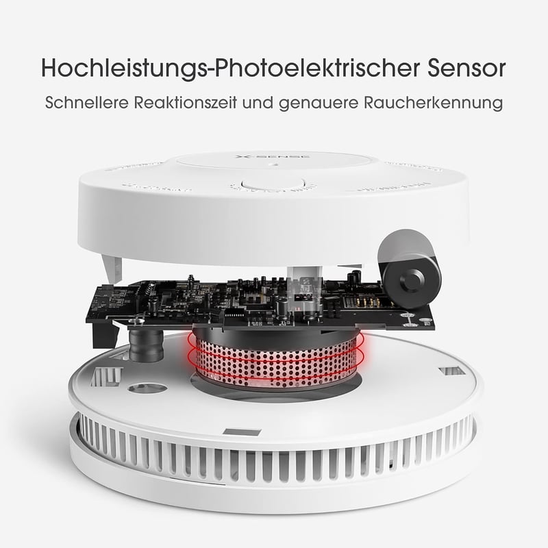 X-Sense Füstérzékelő 10 Éves Elemmel - 5 db-os Csomag, TÜV és EN14604 Tanúsított Tűzjelző, Fotoelektromos Érzékelővel, 85dB Riasztás