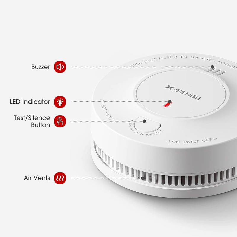 X-Sense SD2J0AX Füstérzékelő Szett - 2 db Fotoelektromos Tűzjelző, 10 Éves Elemmel, EN14604 Tanúsítvánnyal, ABS Műanyag Ház