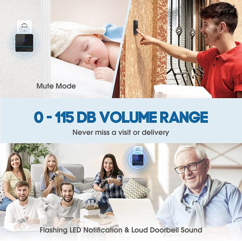 X-Sense Vezeték Nélküli Csengő - 2 Vevőegységgel, 600m Hatótávolság, 56 Dallam, IP55 Vízálló, 115dB Hangerő, LED Jelzés, Memória Funkcióval