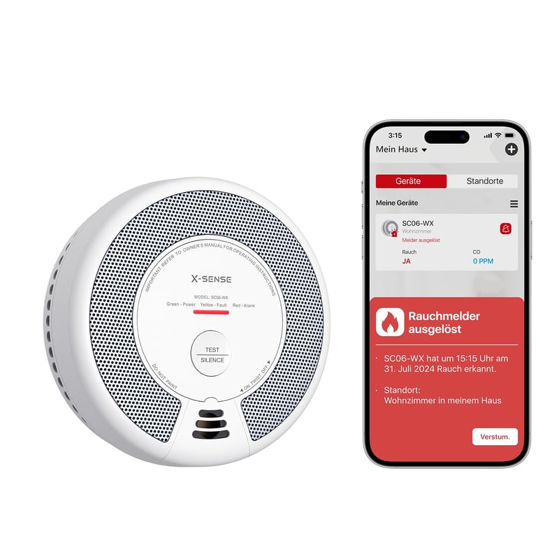X-Sense WiFi detektor dima i ugljikovog monoksida, sa zamjenjivom baterijom, 2-u-1 pametni kombinirani detektor, s aplikacijom X-Sense Home Security