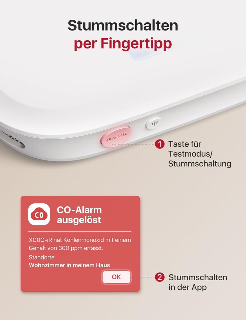 X-Sense XC0C-iR Okos Szénmonoxid Érzékelő - WiFi-s CO Detektor LCD Kijelzővel, TÜV Tanúsítvánnyal, Applikációs Némítással és Cserélhető Elem