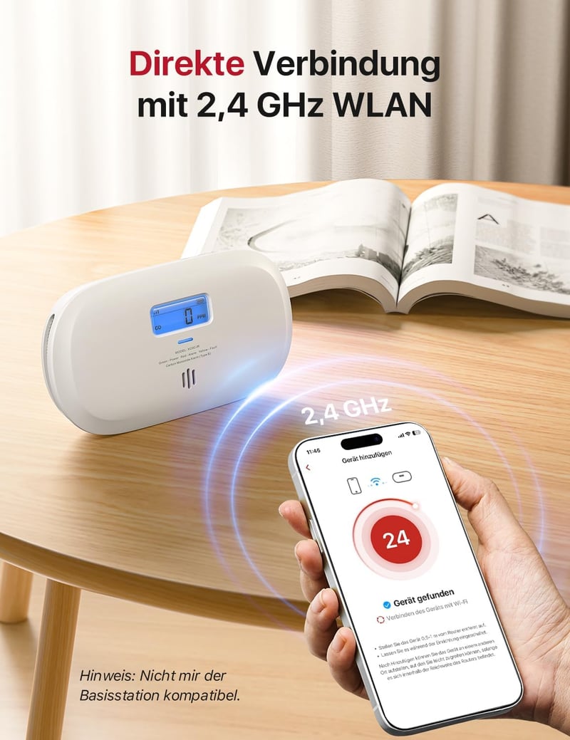 X-Sense XC0C-iR Okos Szénmonoxid Érzékelő - WiFi-s CO Detektor LCD Kijelzővel, TÜV Tanúsítvánnyal, Applikációs Némítással és Cserélhető Elem
