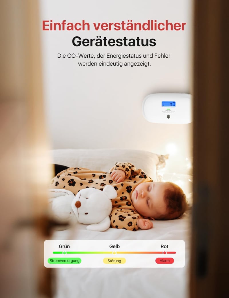 X-Sense XC0C-SR Szén-monoxid Érzékelő, TÜV Tanúsítvánnyal, 10 Éves Szenzorral, Digitális Kijelzővel és Cserélhető Elemmel, Tesztgombos CO 