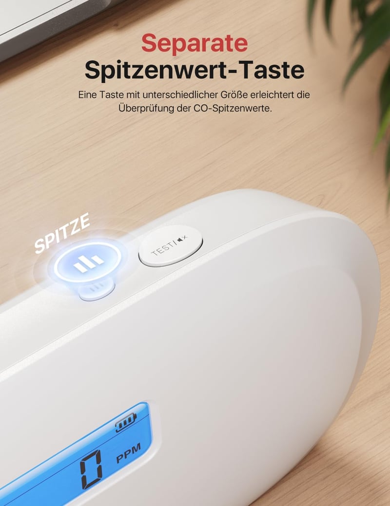 X-Sense XC0C-SR Szén-monoxid Érzékelő, TÜV Tanúsítvánnyal, 10 Éves Szenzorral, Digitális Kijelzővel és Cserélhető Elemmel, Tesztgombos CO 