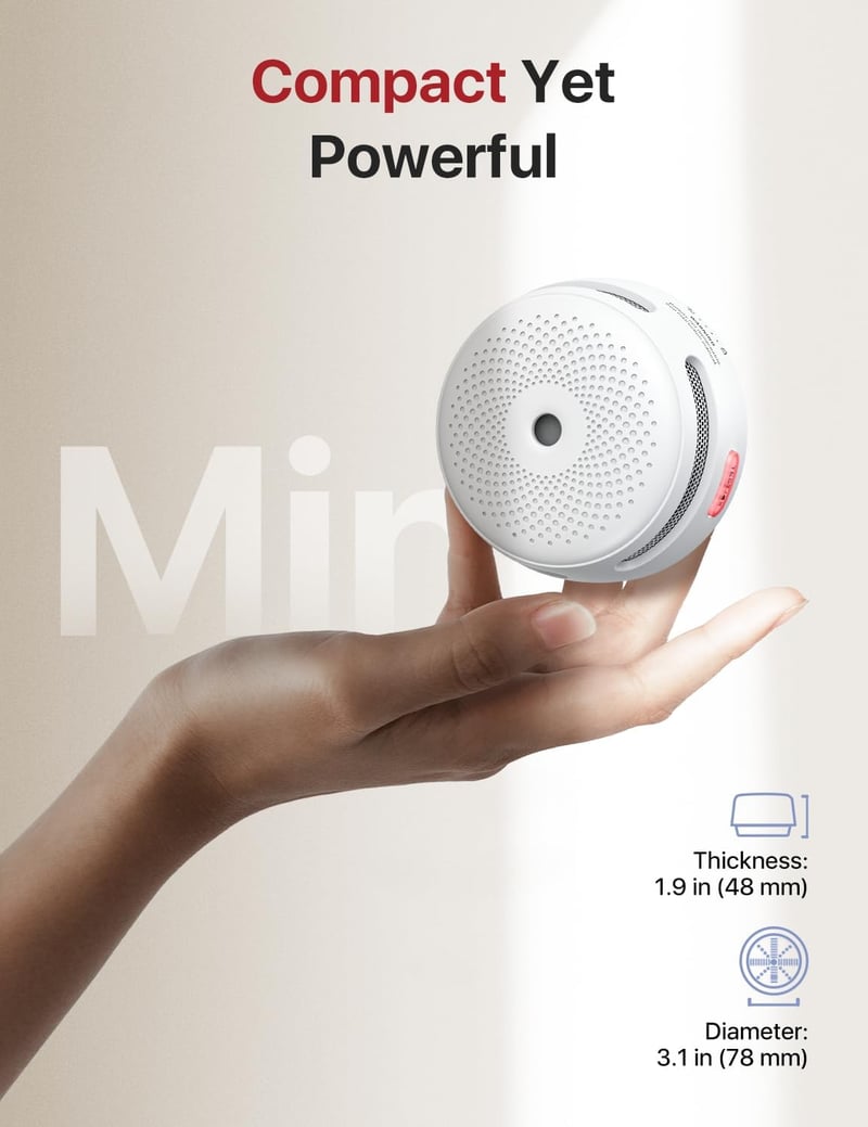 X-Sense XS01 Mini Füstérzékelő – 10 Éves Elem, LED Jelzőfény és Némító Gomb, Kompakt Tűzjelző Otthonra