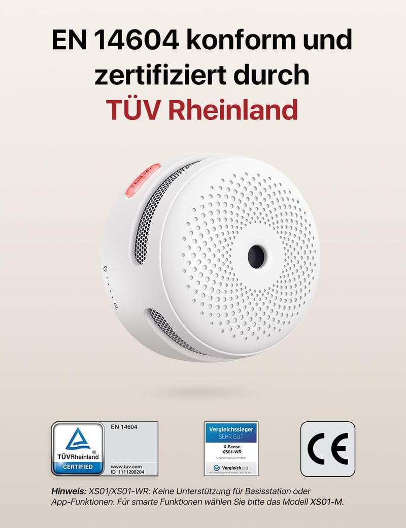 X-Sense XS01-WR Vezeték Nélküli Hálózatba Köthető Füstérzékelő - 3 db-os Szett, 85 dB, 10 Éves Élettartam, Cserélhető Elem, Fehér