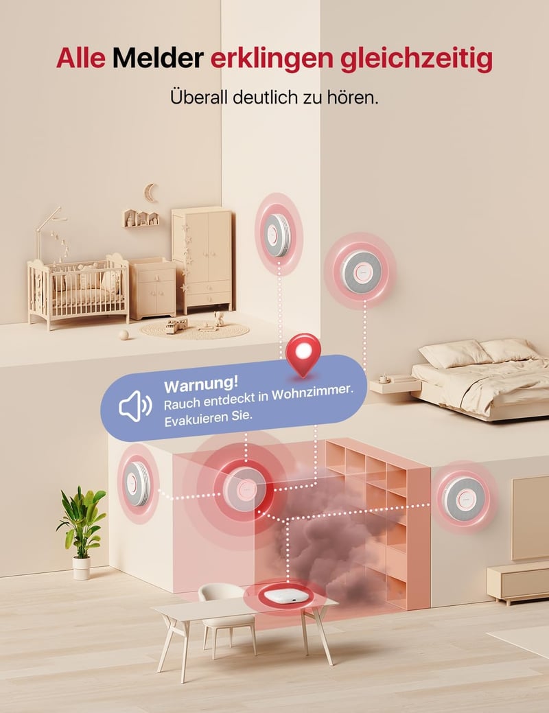 X-Sense XS0B-MR Okos Füstérzékelő WLAN Hangkimenettel, 17 Helyszínnel - Vezeték Nélküli Tűzjelző, 5 Éves Elemmel, SBS50 Bázisállomással Komp