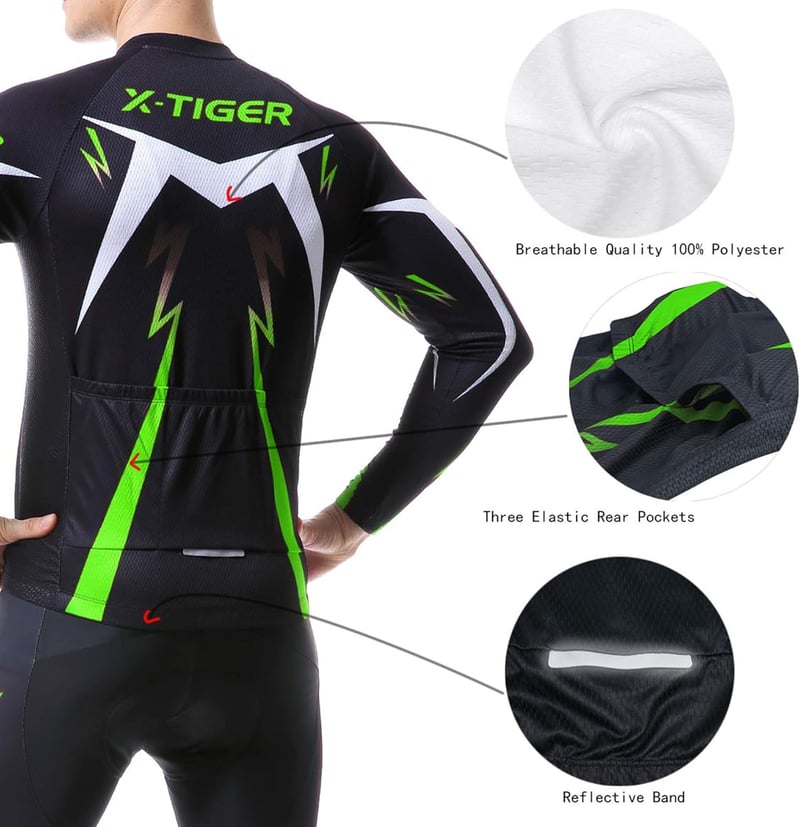 X-TIGER férfi hosszú ujjú kerékpáros dressz 5D géllel párnázott nadrággal