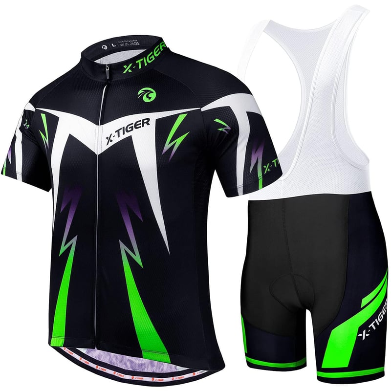 Set de ciclism pentru bărbați X-TIGER cu tricou cu mânecă scurtă și pantaloni scurți cu gel 5D, pentru ciclism montan