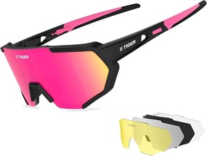 Ochelari sport pentru ciclism X-TIGER UV400 cu 5 lentile interschimbabile, ramă TR90, cu bandă de fixare și agățători pentru urechi, pentru bărbați și femei, pentru alergare