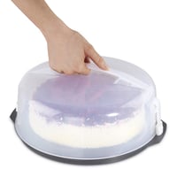 Xavax okrugla kutija za transport torti s poklopcem, promjer 31,5 cm, unutarnja visina 8 cm, s pomagalom za rezanje, antracit podloga, prozirni poklopac 4