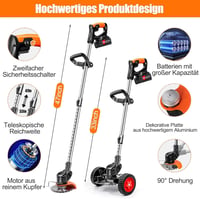 Xbzzgmg Akkumulátoros Fűszegélynyíró 2×4.0 mAh Akkuval - Elektromos Fűkasza 4 Féle Pengével, Kihúzható Kerekekkel, Kerti Gyomvágó 6