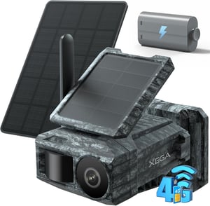 Xega 4G napelemes kamera SIM-kártyával 2 napelemmel kültéri mozgásérzékelő 2K no glow éjjellátó 220 fok app riasztások WiFi nélkül