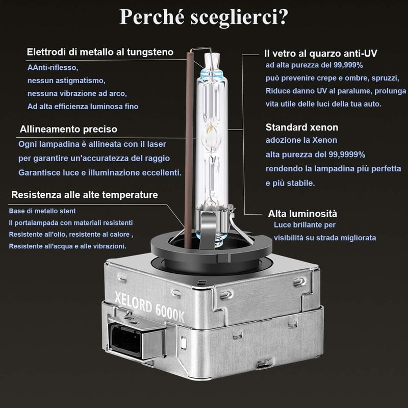 XELORD D1S 6000K Xenon Fényszóró Izzó 35W 12V HID Fehér Autó Lámpa 2db