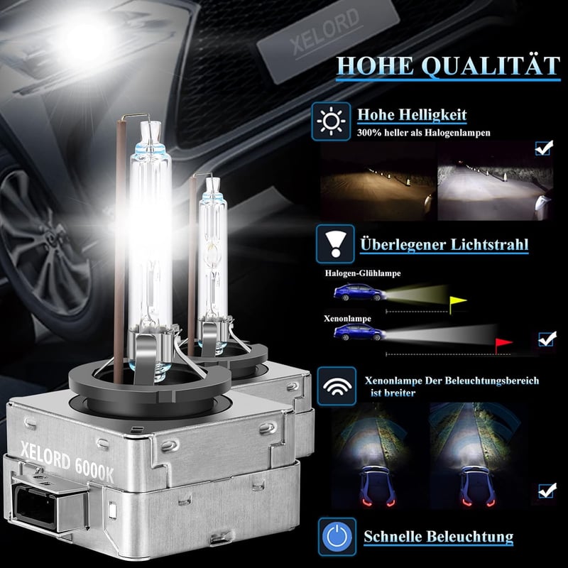 XELORD D1S Xenon HID fényszóró izzó 6000K fehér 35W 12V 2db