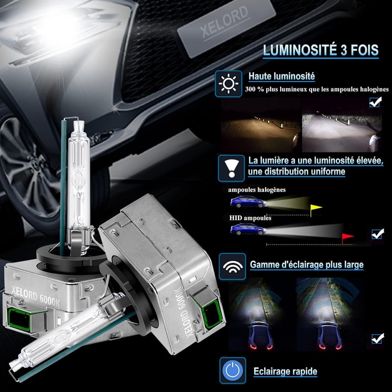XELORD D3S 6000K Xenon Izzó Autóhoz 35W 12V Fényszóró Lámpa 2db