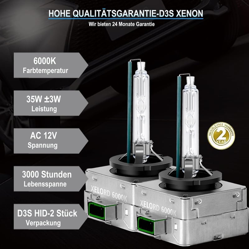 XELORD D3S Xenon HID fényszóró izzó 6000K gyémánt fehér 35W 12V 2db