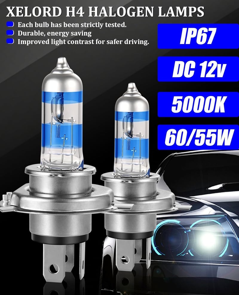 XELORD H4 55W 12V Xenon Fehér Autó Fényszóró Izzó E-Mark 2db