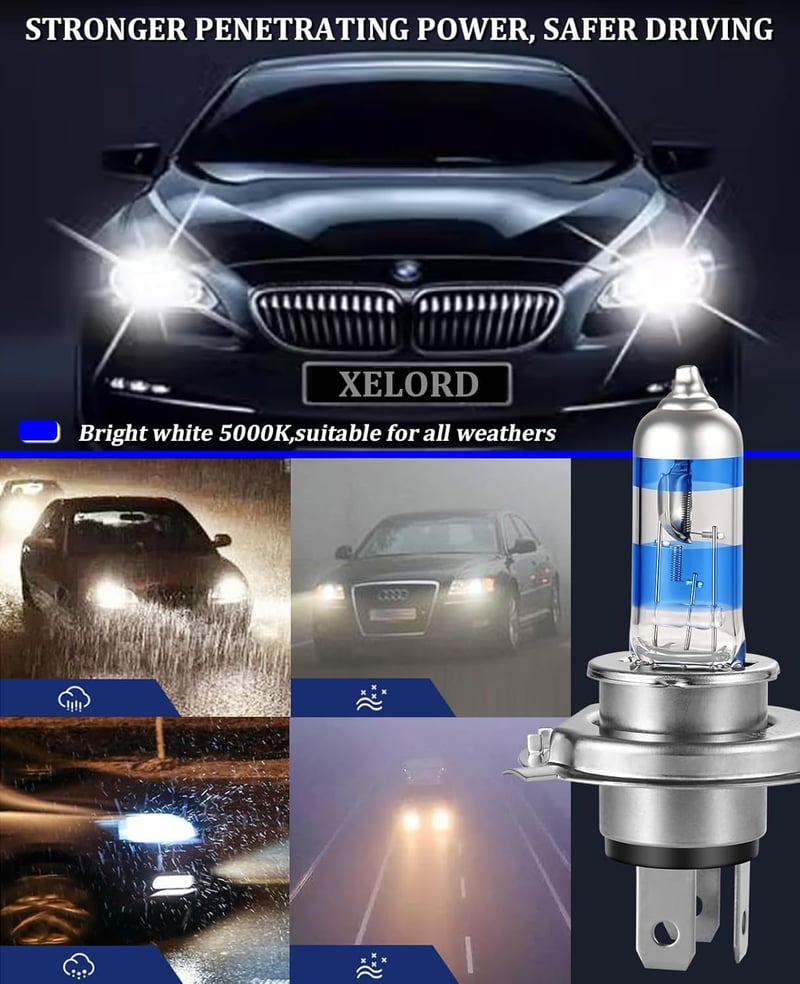 XELORD H4 55W 12V Xenon Fehér Autó Fényszóró Izzó E-Mark 2db