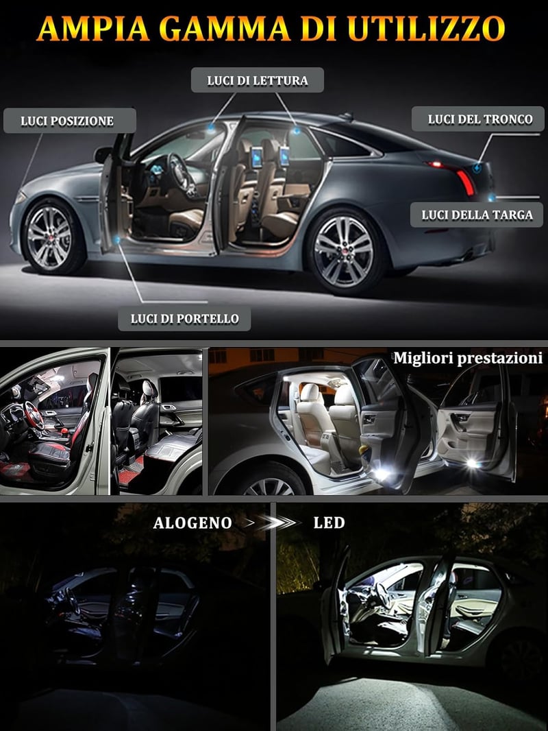 XELORD LED izzó W5W T10 6000K fehér autó belső világítás 2db
