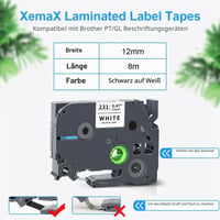 XemaX 10 ks Kompatibilná páska do štítkovača Brother TZe-231, 12 mm, čierna na bielom podklade, pre tlačiarne P-touch PT-1010, H105, H100LB, D600, E100, H110 2
