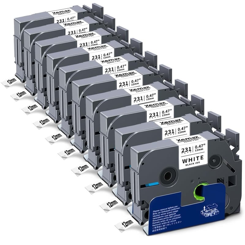 XemaX 10 ks Kompatibilná páska do štítkovača Brother TZe-231, 12 mm, čierna na bielom podklade, pre tlačiarne P-touch PT-1010, H105, H100LB, D600, E100, H110