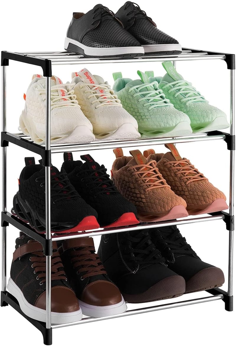 Raft pentru pantofi Xerhnan cu 4 niveluri, pentru max. 8 perechi de pantofi - negru