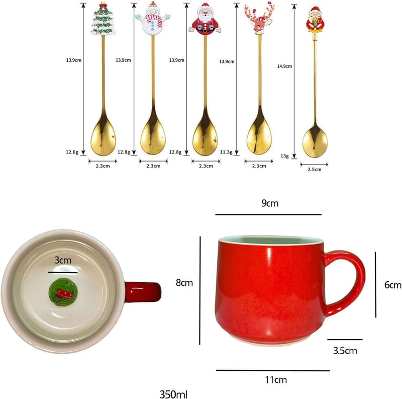 Xfeyaqlo Karácsonyi Bögre Szett 350ml - Mikulás, Rénszarvas, Hóember Porcelán