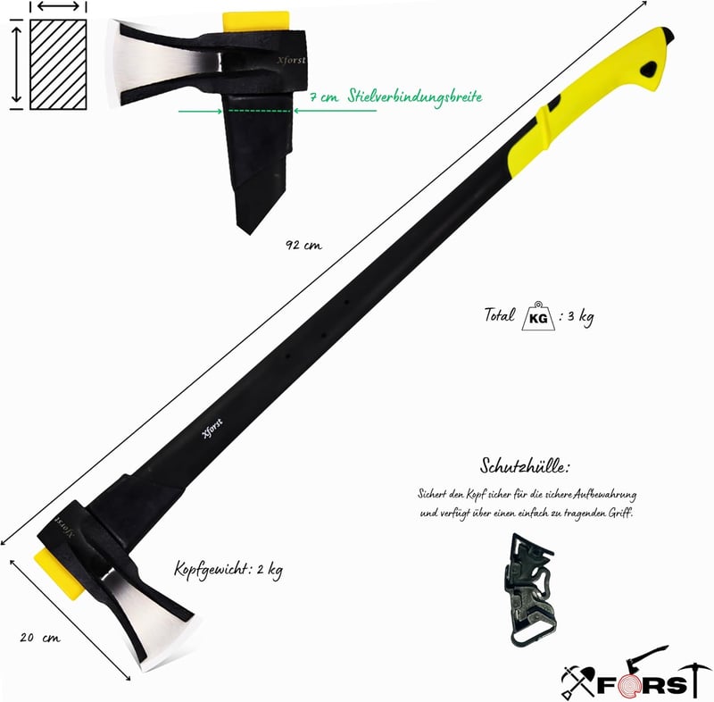 Xforst Hasítóbalta 93 cm, 3,1 kg - Üvegszál nyél, sárga/fekete, extra éles
