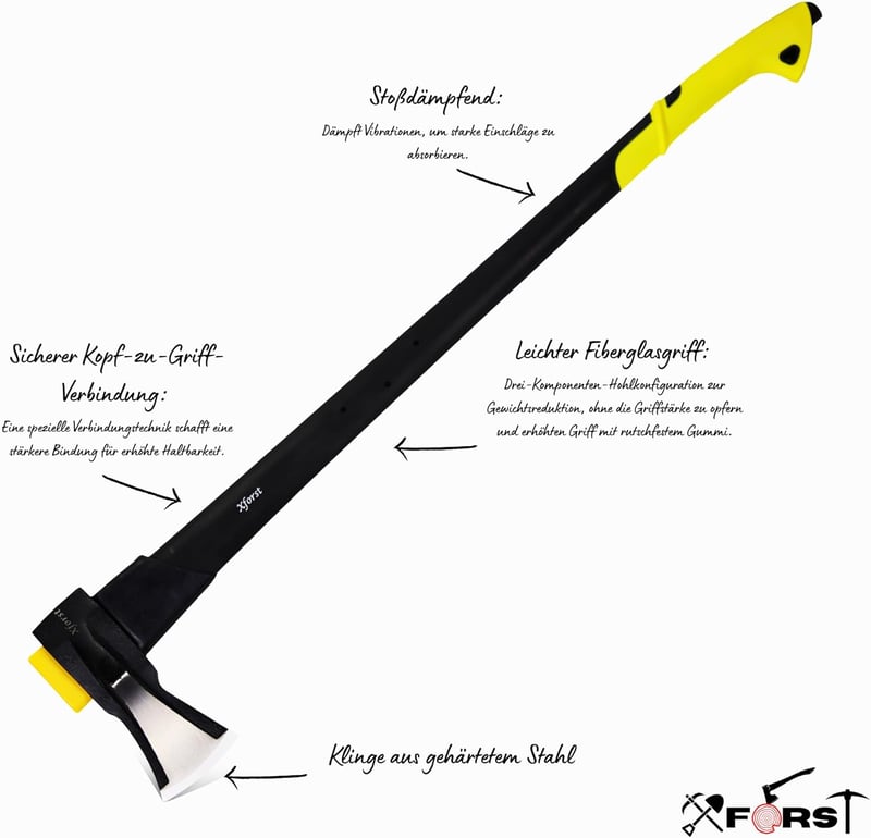 Xforst Hasítóbalta 93 cm, 3,1 kg - Üvegszál nyél, sárga/fekete, extra éles